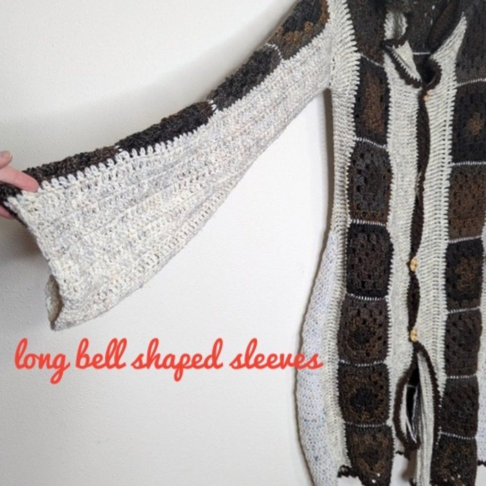 Granny Square Crochet Long Cardigan Sweater Coat Handmade - Picture 9 of 15